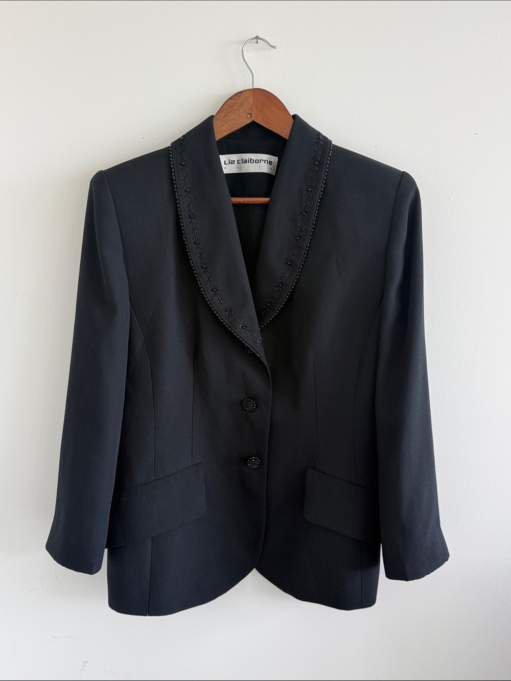 Liz Claiborne Black Beaded Shawl Collar Blazer